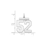 Large Polished Number 52 Charm Pendant in Real 925 Sterling Silver