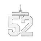 Large Polished Number 52 Charm Pendant in Real 925 Sterling Silver
