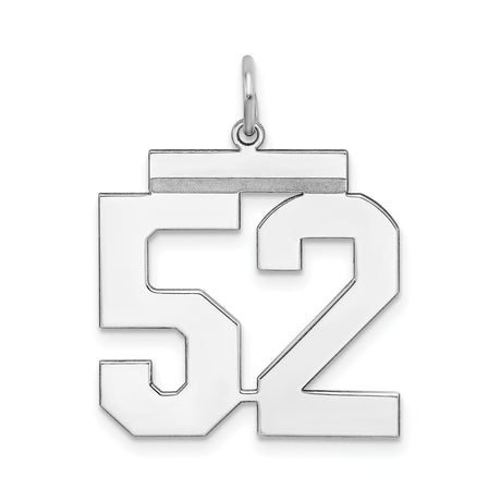 Large Polished Number 52 Charm Pendant in Real 925 Sterling Silver
