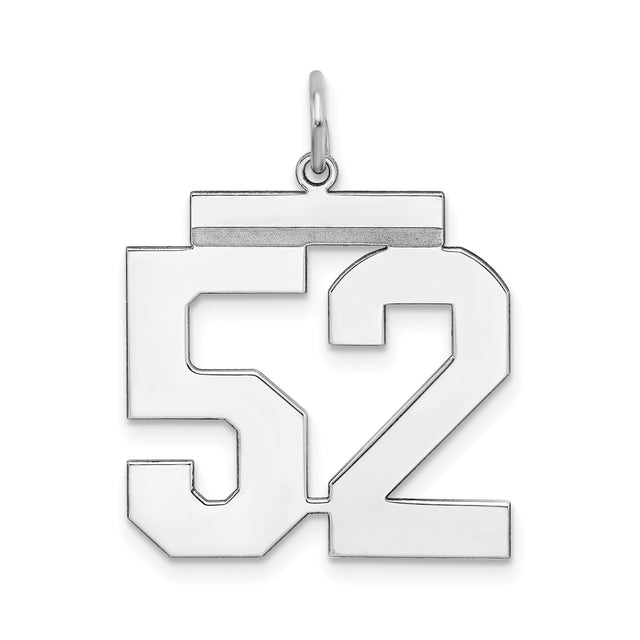 Large Polished Number 52 Charm Pendant in Real 925 Sterling Silver