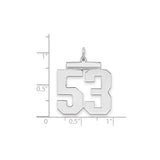 Sterling Silver Pendant, Number 53 in Bold Athletic Font, Sports Charm for Men or Unisex Wear