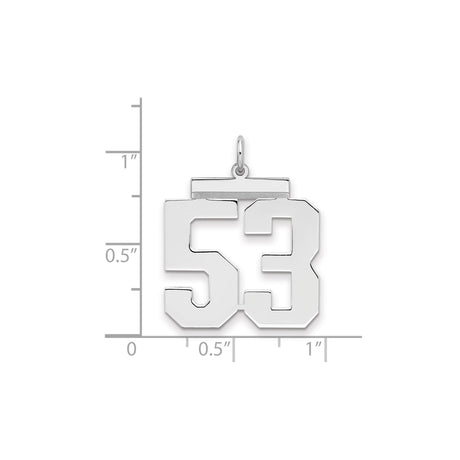 Sterling Silver Pendant, Number 53 in Bold Athletic Font, Sports Charm for Men or Unisex Wear