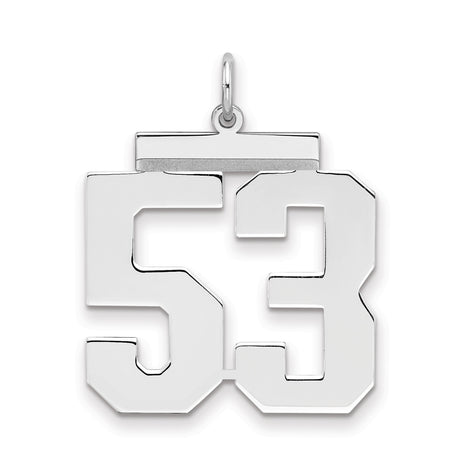 Sterling Silver Pendant, Number 53 in Bold Athletic Font, Sports Charm for Men or Unisex Wear