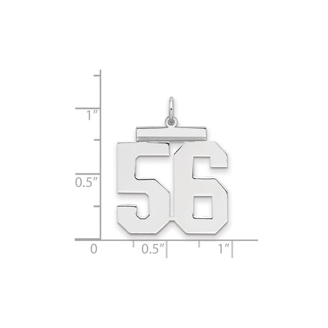 Large Polished Number 56 Charm Pendant in Real 925 Sterling Silver