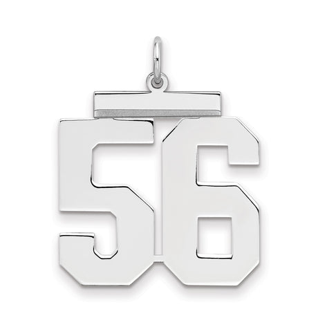 Large Polished Number 56 Charm Pendant in Real 925 Sterling Silver