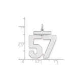 Large Polished Number 57 Charm Pendant in Real 925 Sterling Silver