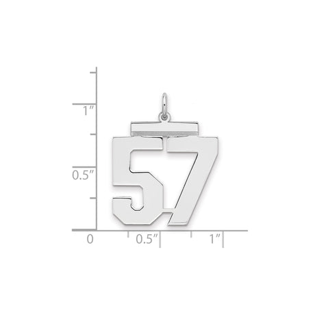 Large Polished Number 57 Charm Pendant in Real 925 Sterling Silver