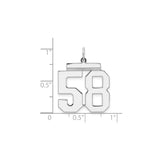 Large Polished Number 58 Charm Pendant in Real 925 Sterling Silver