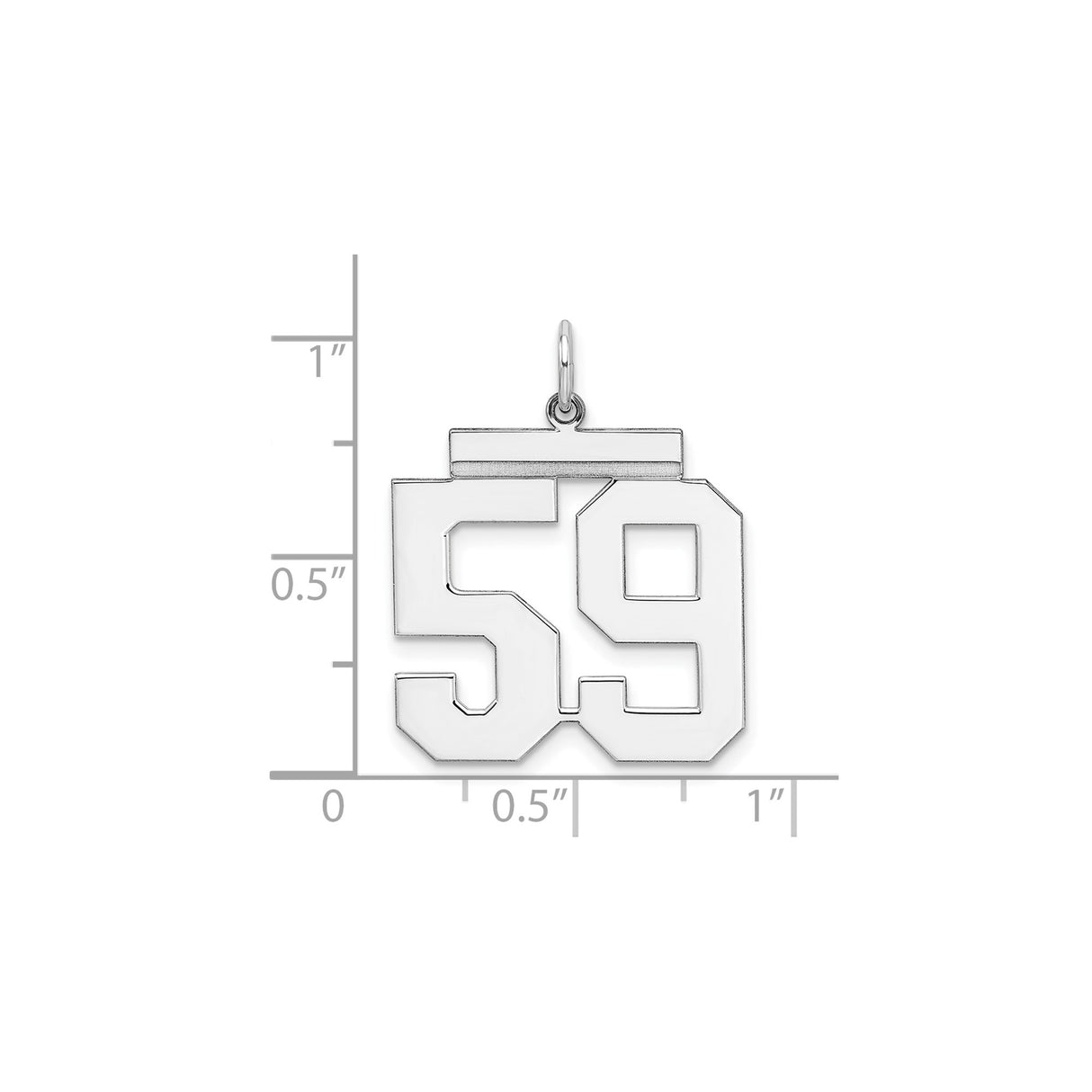 Large Polished Number 59 Charm Pendant in Real 925 Sterling Silver