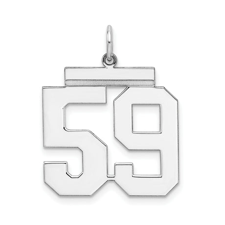 Large Polished Number 59 Charm Pendant in Real 925 Sterling Silver