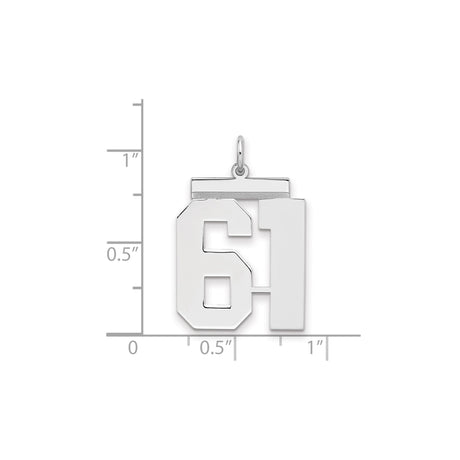 Large Polished Number 61 Charm Pendant in Real 925 Sterling Silver