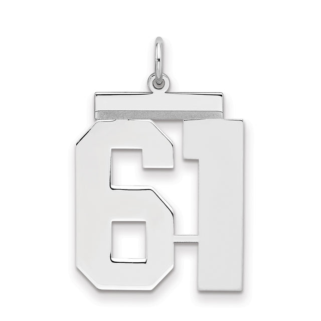 Large Polished Number 61 Charm Pendant in Real 925 Sterling Silver