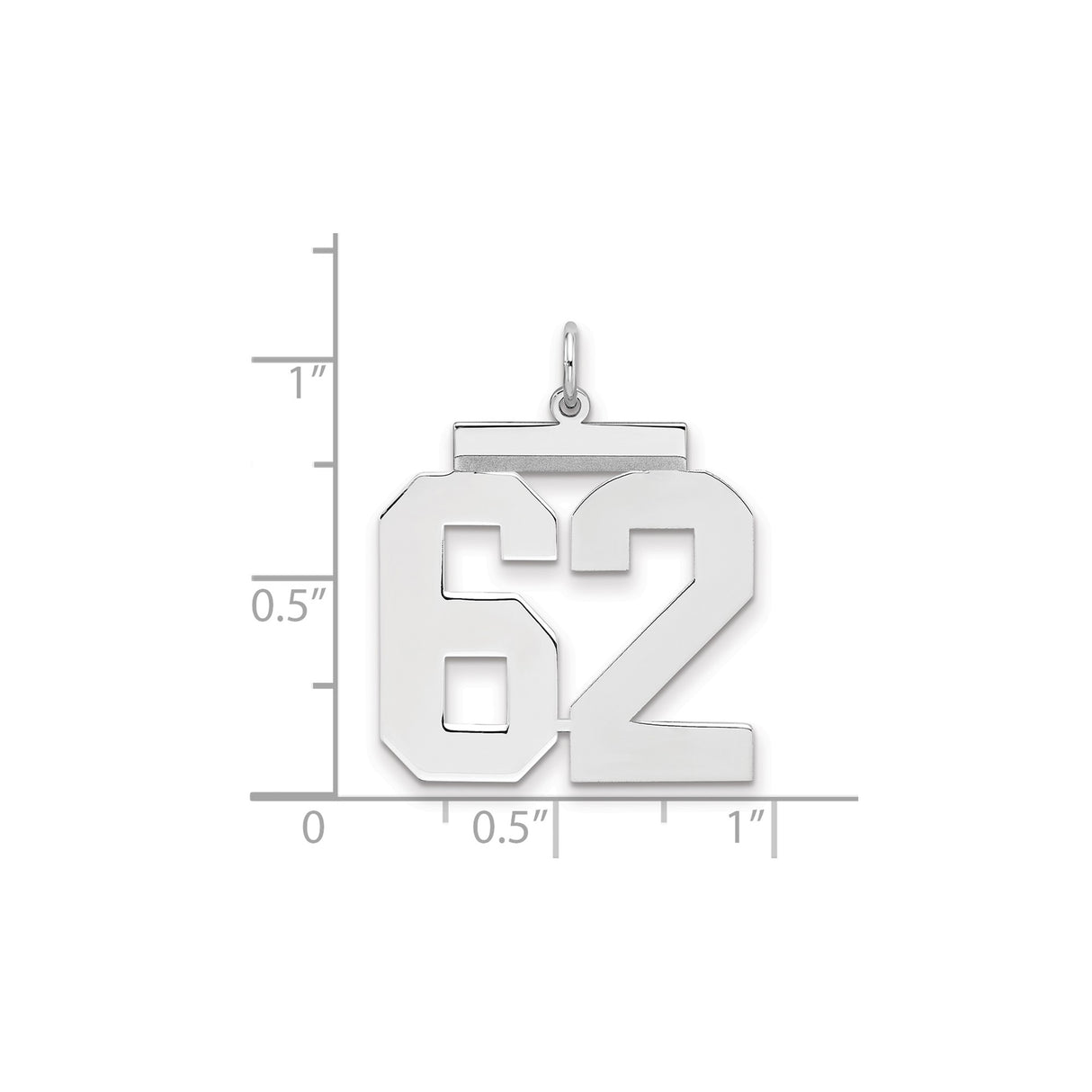 Large Polished Number 62 Charm Pendant in Real 925 Sterling Silver