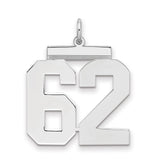 Large Polished Number 62 Charm Pendant in Real 925 Sterling Silver