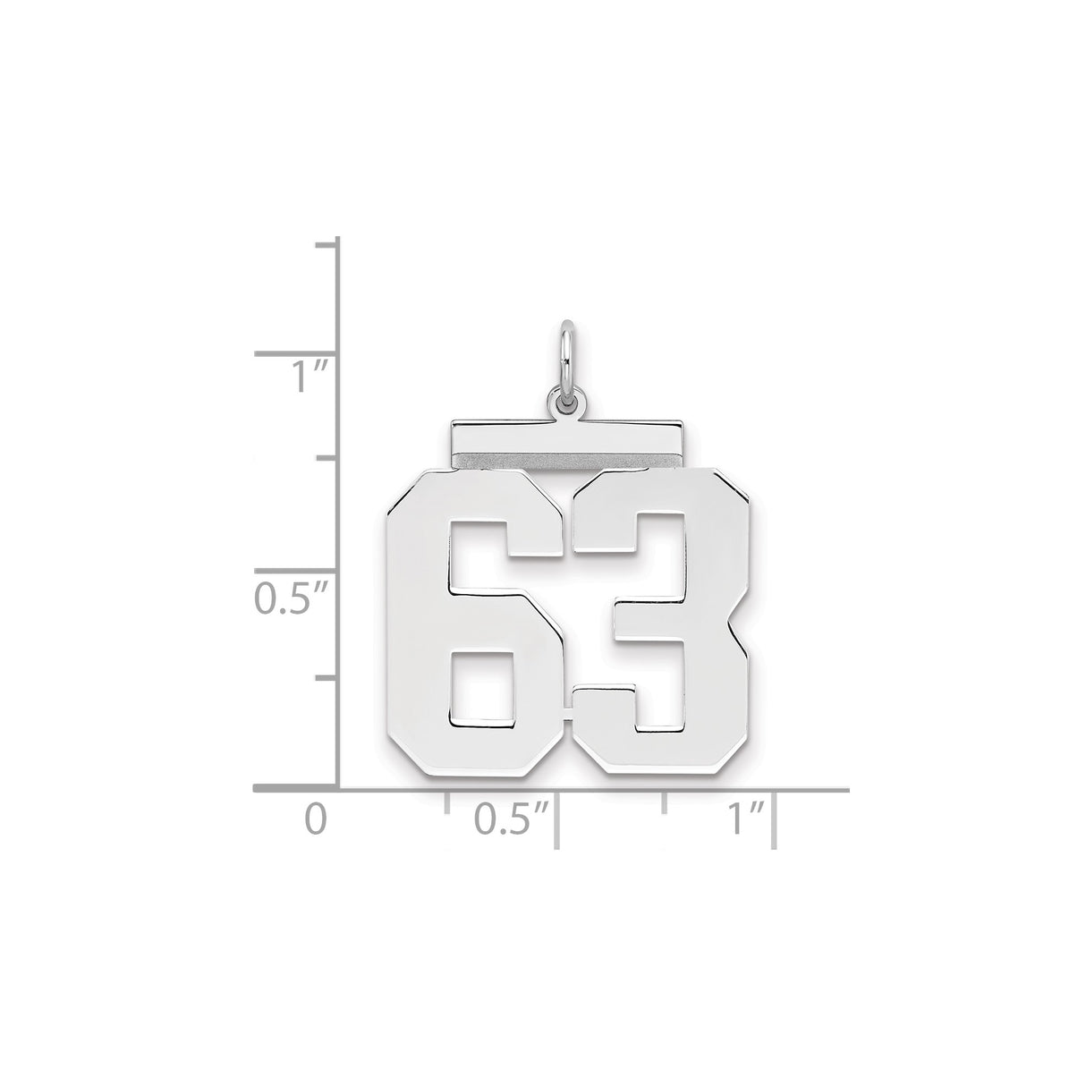 Large Polished Number 63 Charm Pendant in Real 925 Sterling Silver