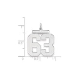 Large Polished Number 63 Charm Pendant in Real 925 Sterling Silver