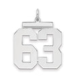 Large Polished Number 63 Charm Pendant in Real 925 Sterling Silver