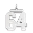 Large Polished Number 64 Charm Pendant in Real 925 Sterling Silver