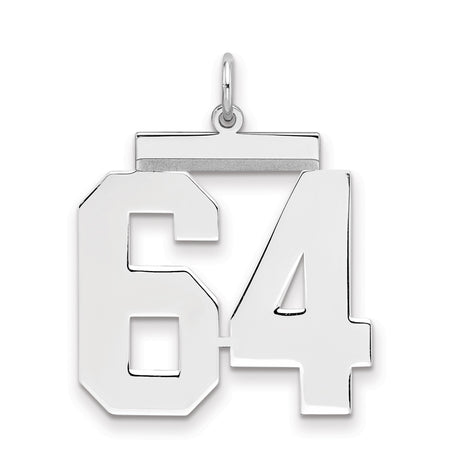 Large Polished Number 64 Charm Pendant in Real 925 Sterling Silver