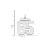 Sterling Silver Number 65 Pendant, Bold Block Font Sports Charm for Fans and Athletes
