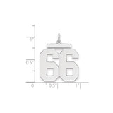 Large Polished Number 66 Charm Pendant in Real 925 Sterling Silver