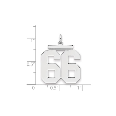 Large Polished Number 66 Charm Pendant in Real 925 Sterling Silver
