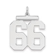 Large Polished Number 66 Charm Pendant in Real 925 Sterling Silver