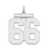 Large Polished Number 66 Charm Pendant in Real 925 Sterling Silver