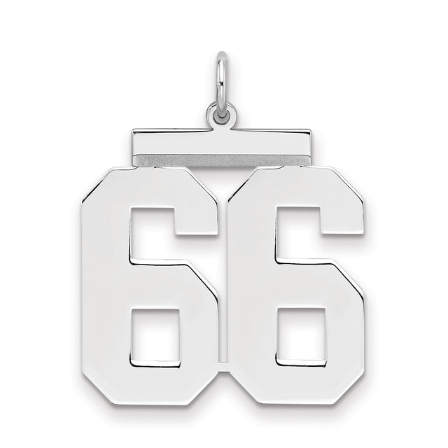 Large Polished Number 66 Charm Pendant in Real 925 Sterling Silver