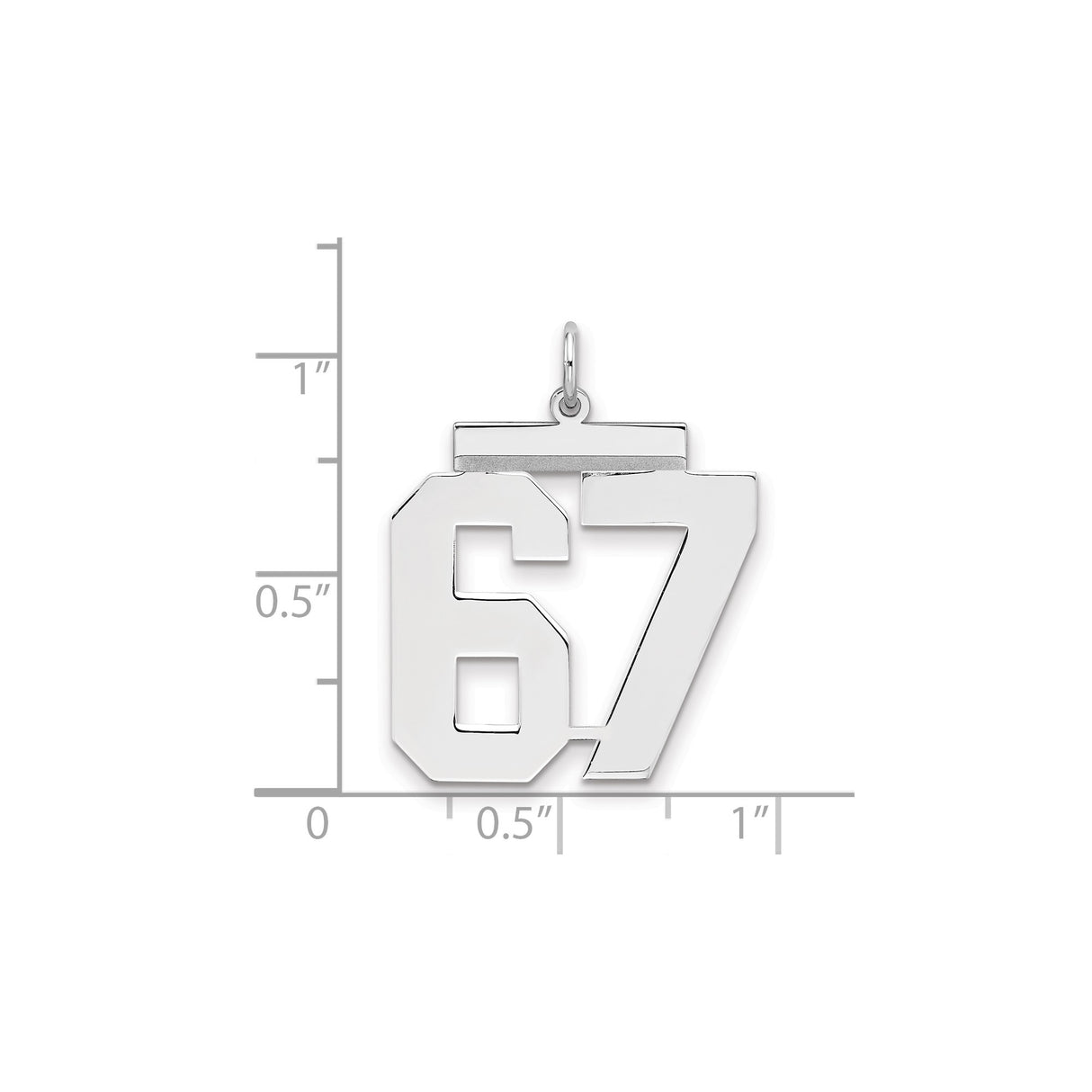 Large Polished Number 67 Charm Pendant in Real 925 Sterling Silver