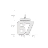 Large Polished Number 67 Charm Pendant in Real 925 Sterling Silver