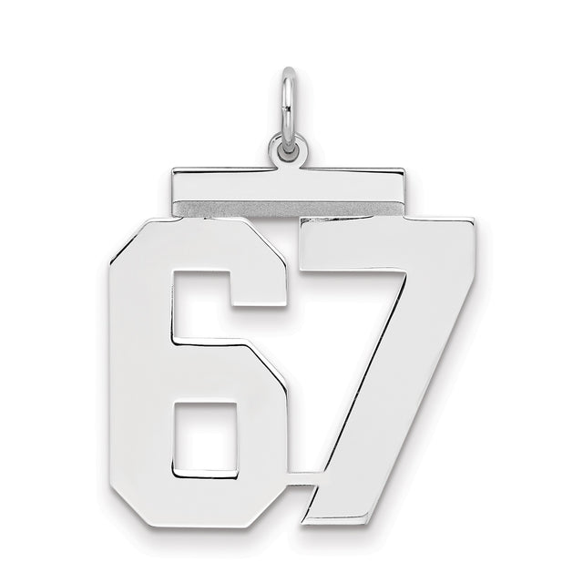 Large Polished Number 67 Charm Pendant in Real 925 Sterling Silver