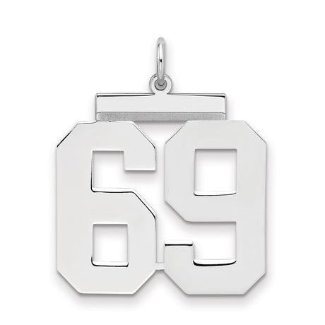 Large Polished Number 69 Charm Pendant in Real 925 Sterling Silver