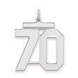 Large Polished Number 70 Charm Pendant in Real 925 Sterling Silver