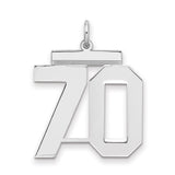 Large Polished Number 70 Charm Pendant in Real 925 Sterling Silver