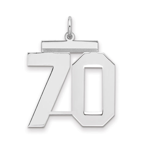 Large Polished Number 70 Charm Pendant in Real 925 Sterling Silver