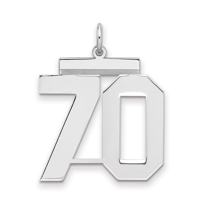 Large Polished Number 70 Charm Pendant in Real 925 Sterling Silver