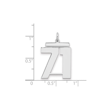 Large Polished Number 71 Charm Pendant in Real 925 Sterling Silver