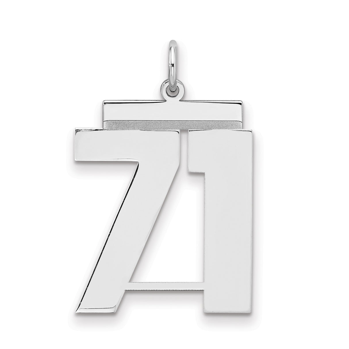 Large Polished Number 71 Charm Pendant in Real 925 Sterling Silver