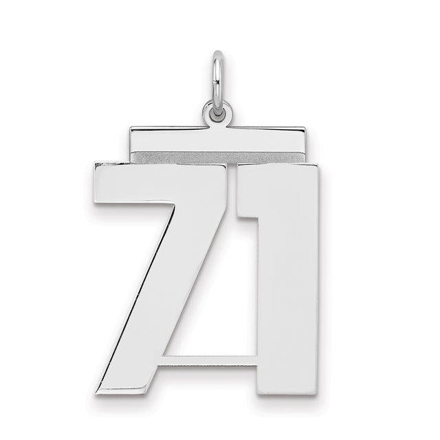 Large Polished Number 71 Charm Pendant in Real 925 Sterling Silver