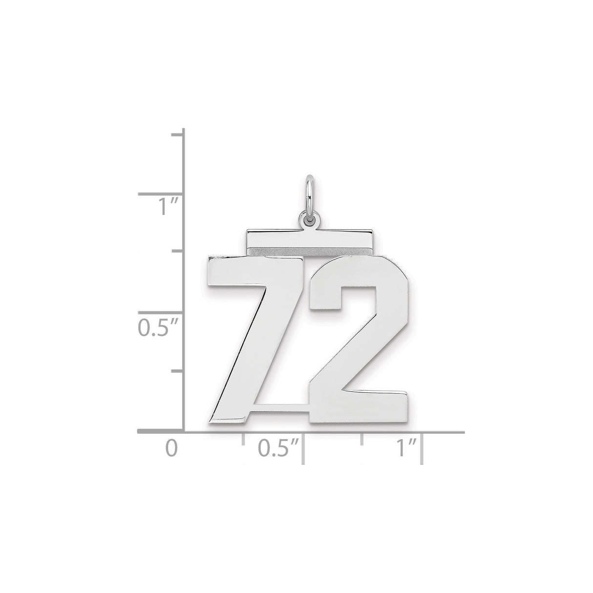 Large Polished Number 72 Charm Pendant in Real 925 Sterling Silver