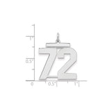 Large Polished Number 72 Charm Pendant in Real 925 Sterling Silver