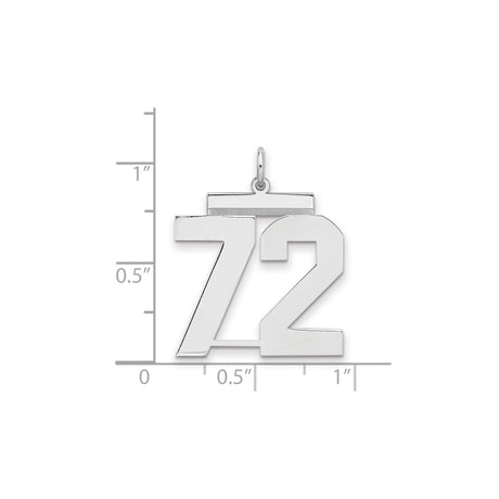 Large Polished Number 72 Charm Pendant in Real 925 Sterling Silver