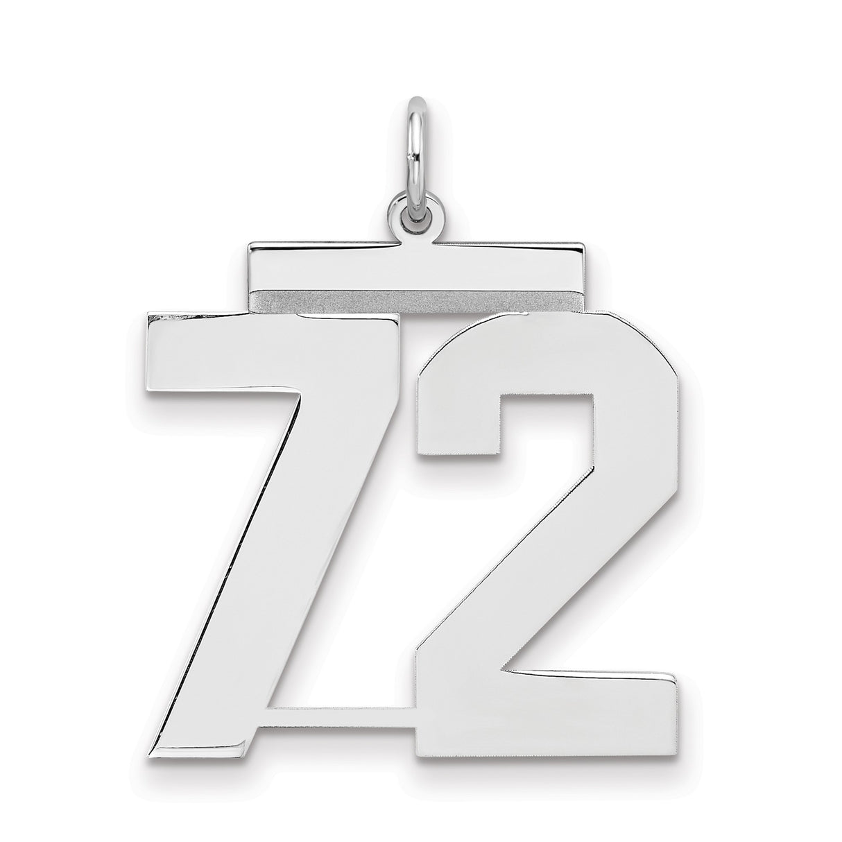 Large Polished Number 72 Charm Pendant in Real 925 Sterling Silver