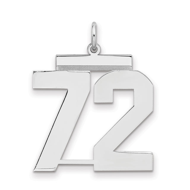 Large Polished Number 72 Charm Pendant in Real 925 Sterling Silver