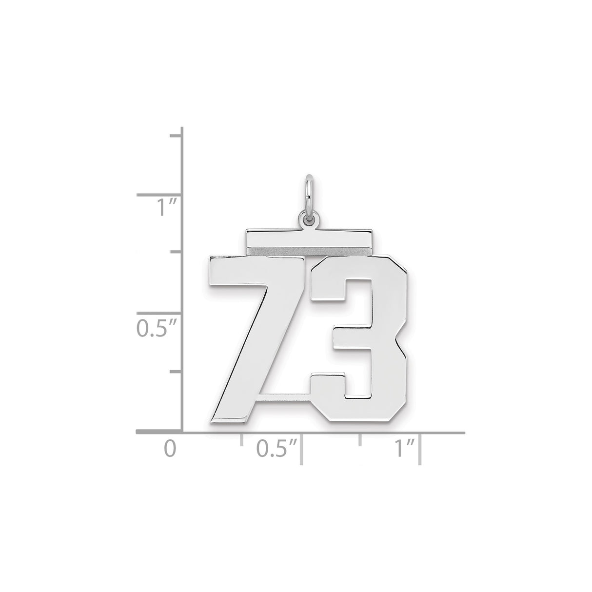 Large Polished Number 73 Charm Pendant in Real 925 Sterling Silver