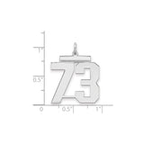 Large Polished Number 73 Charm Pendant in Real 925 Sterling Silver