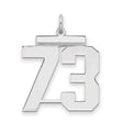 Large Polished Number 73 Charm Pendant in Real 925 Sterling Silver