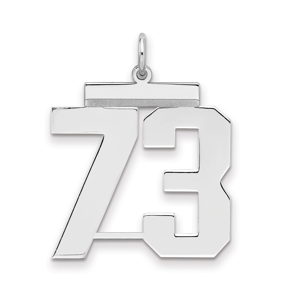 Large Polished Number 73 Charm Pendant in Real 925 Sterling Silver