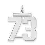 Large Polished Number 73 Charm Pendant in Real 925 Sterling Silver